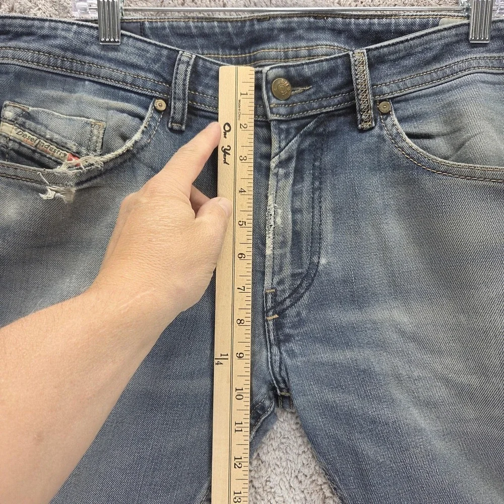 Diesel Jeans Mens 33x32 Blue Thommer Slim Skinny Zip Thrashed Altered Hem 084KW